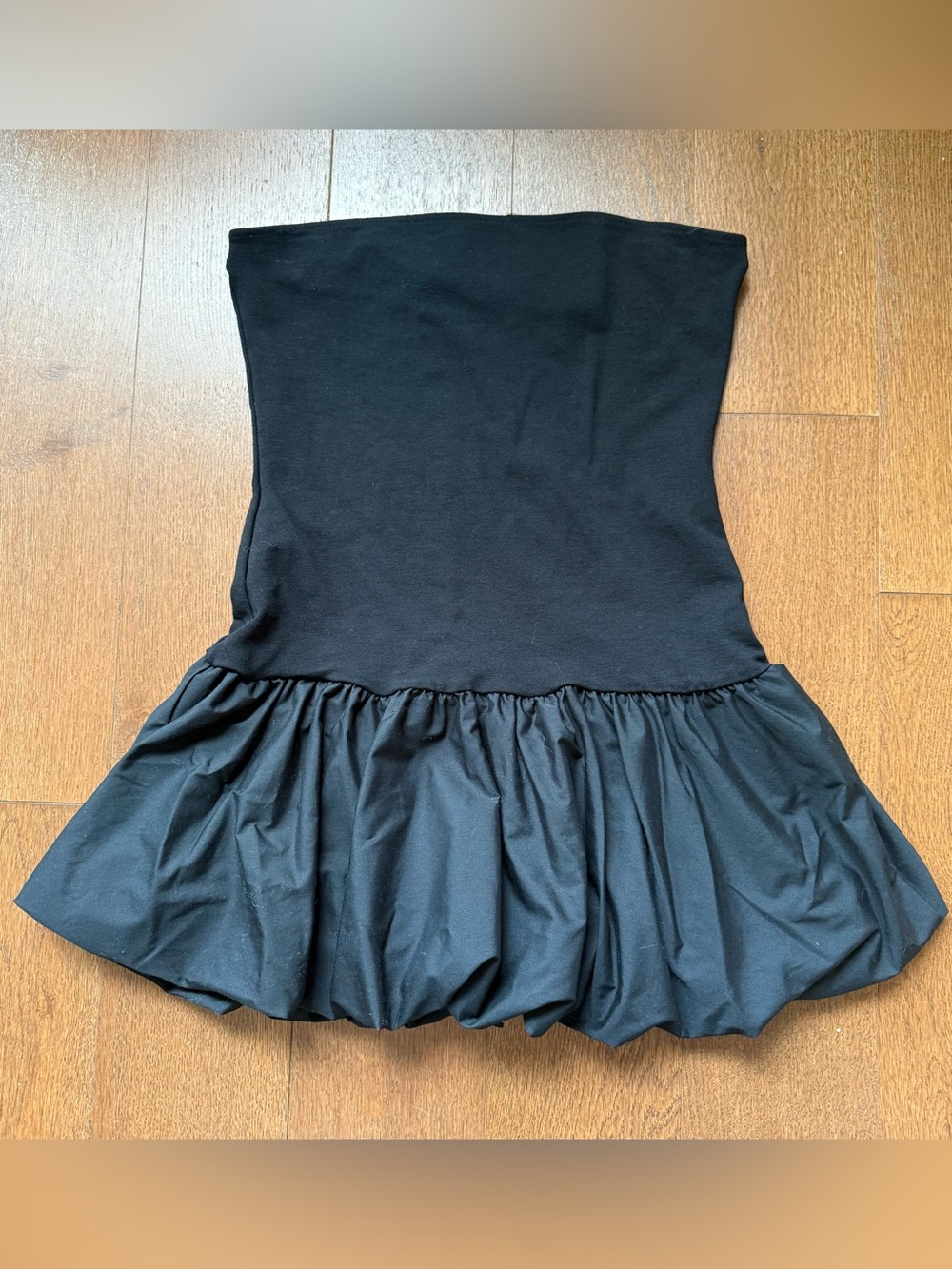 Black Strapless Bubble Hem Dress